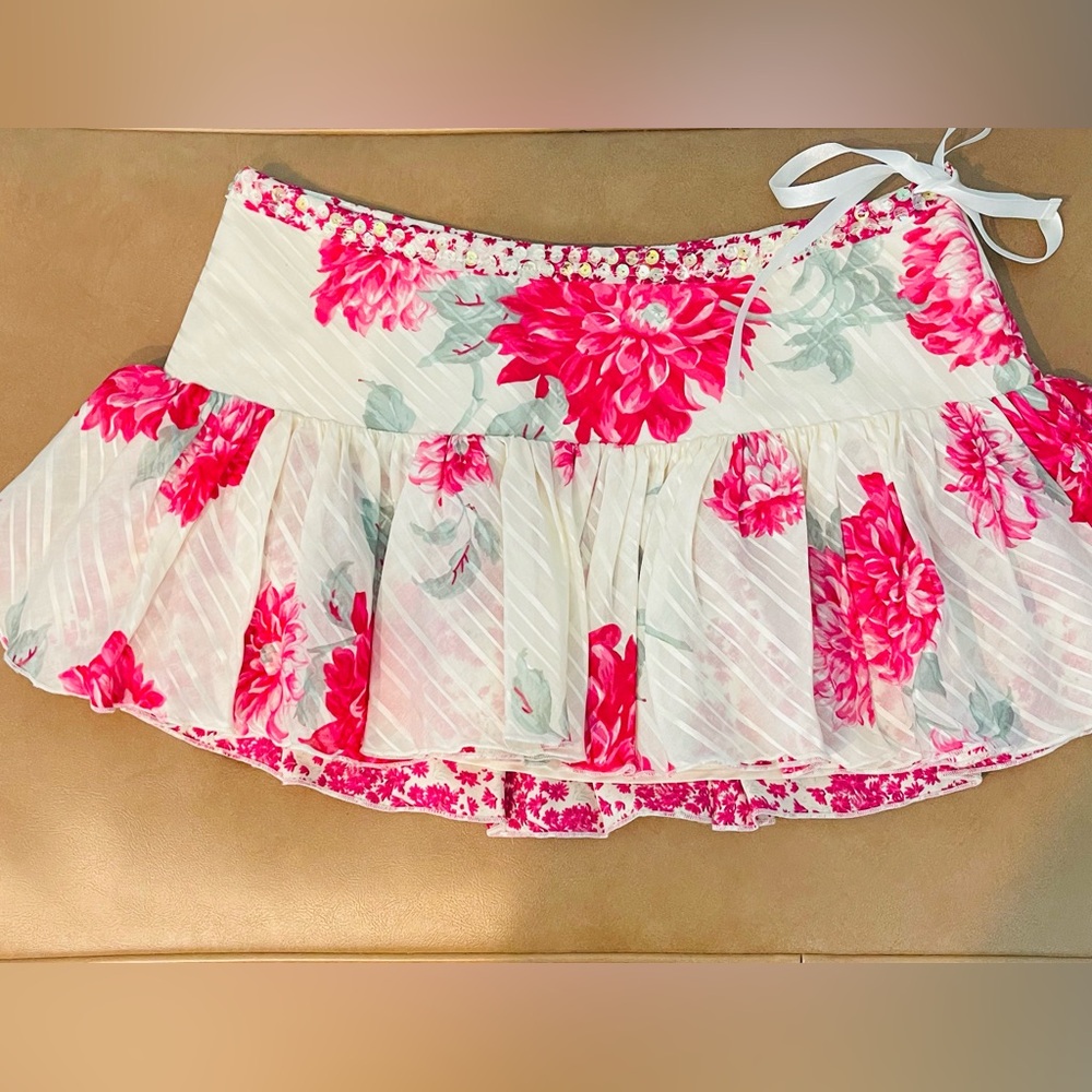 Abercrombie & Fitch A&F Vintage Y2K  Low Rise Pink Silk Ruffle Micro Skirt